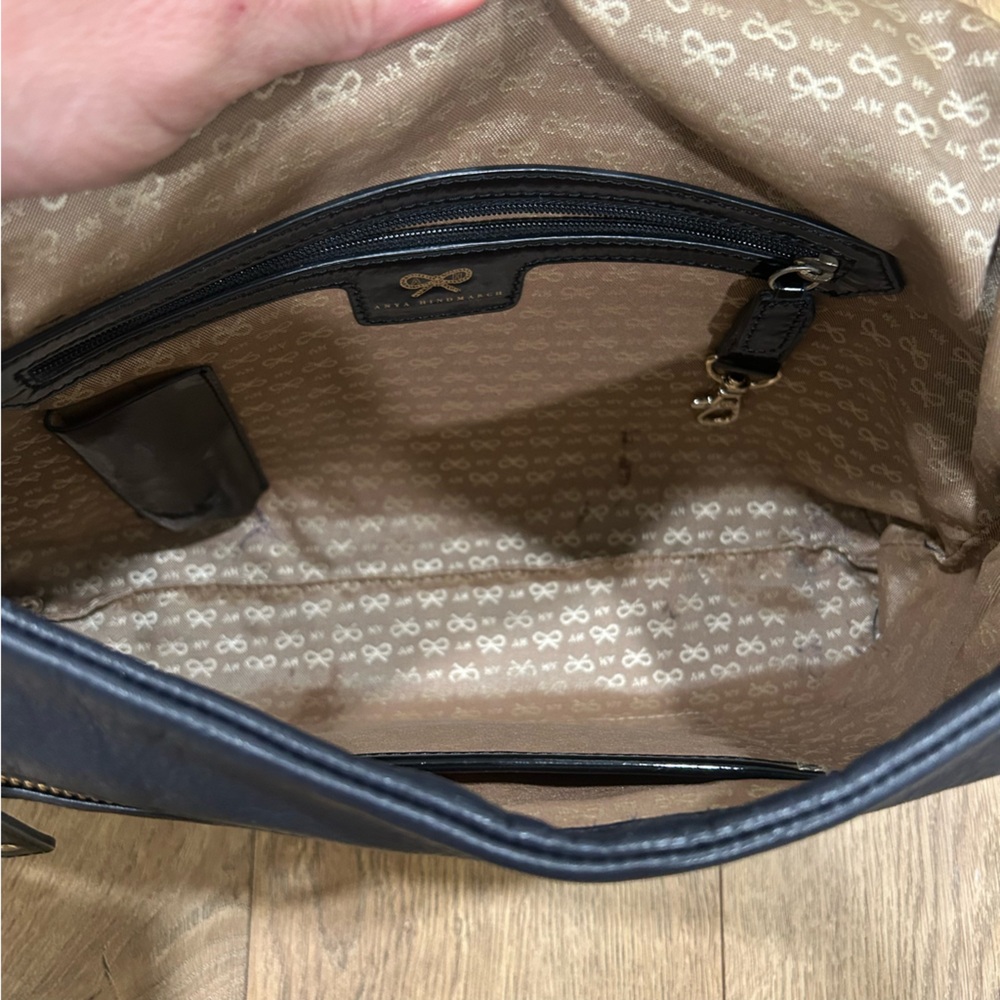 Anya Hindmarch Black Leather Shoulder Bag with Brown Strap and Tassel - Picture 9 of 12